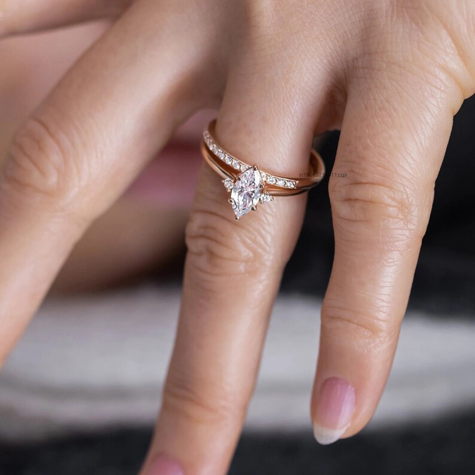 Marquise Cut Moissanite Ring in 14K Rose Gold