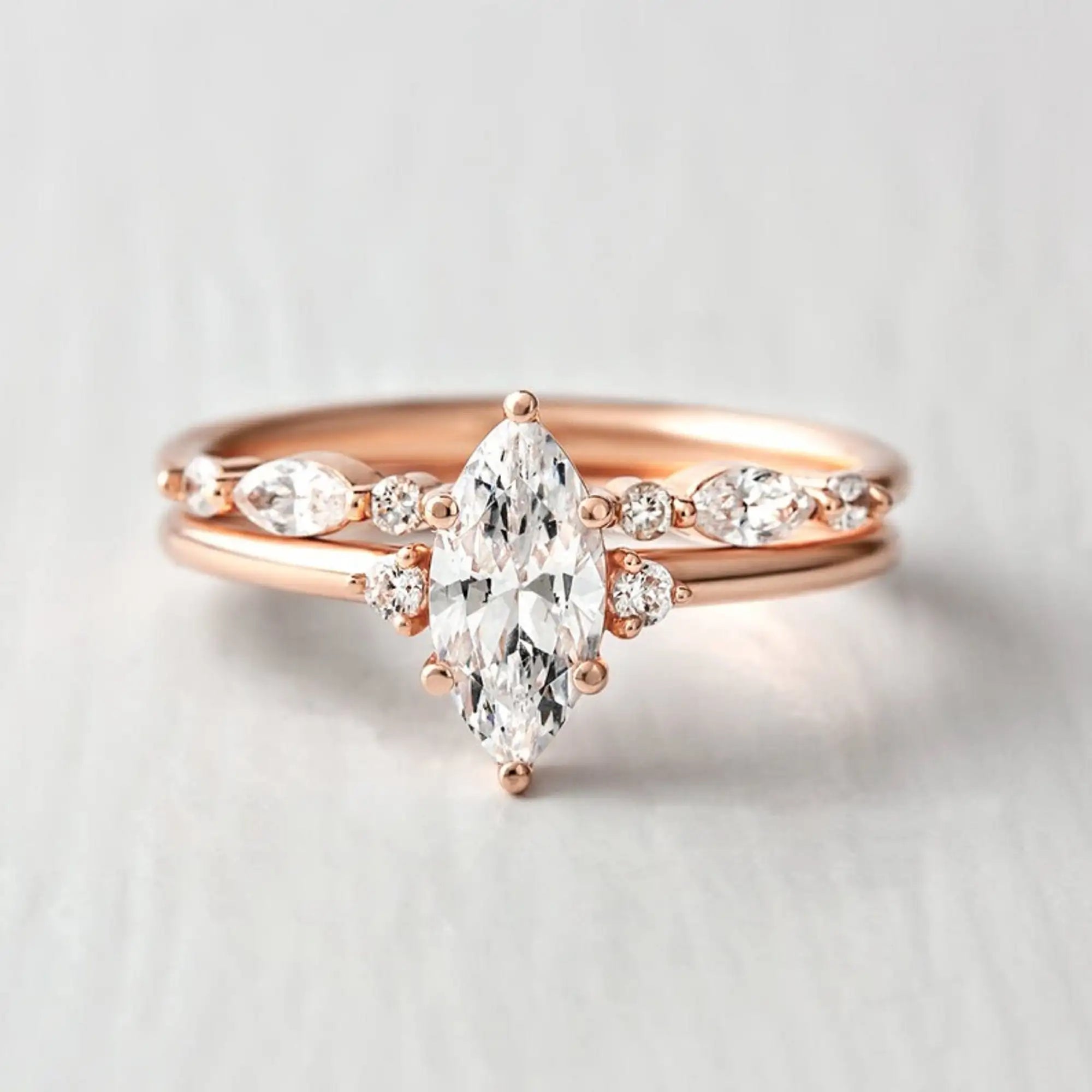 Marquise Cut Moissanite Ring in 14K Rose Gold