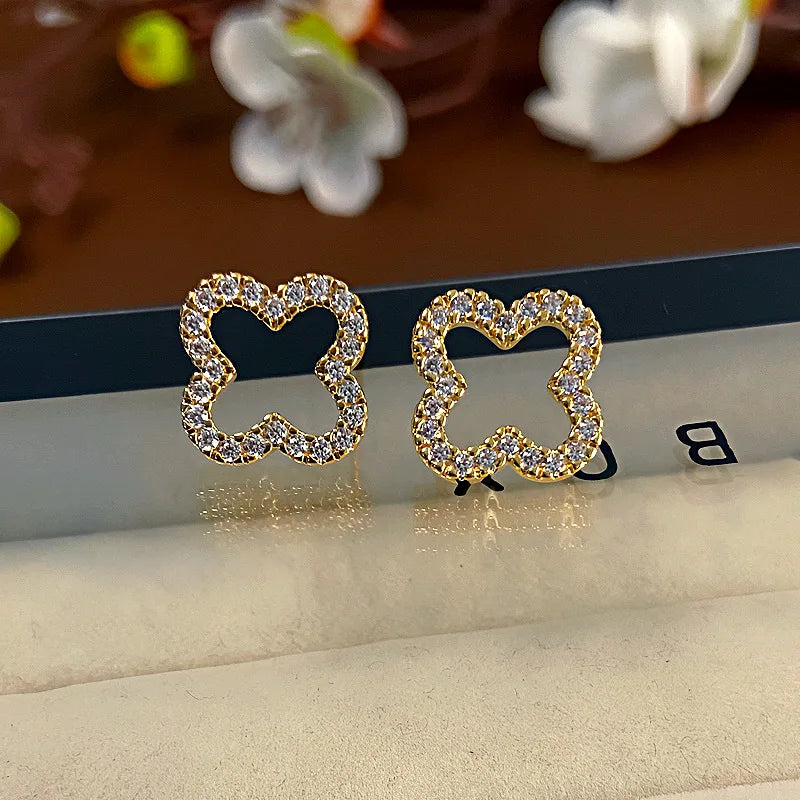 Leaf Hollow Zircon Stud Earrings