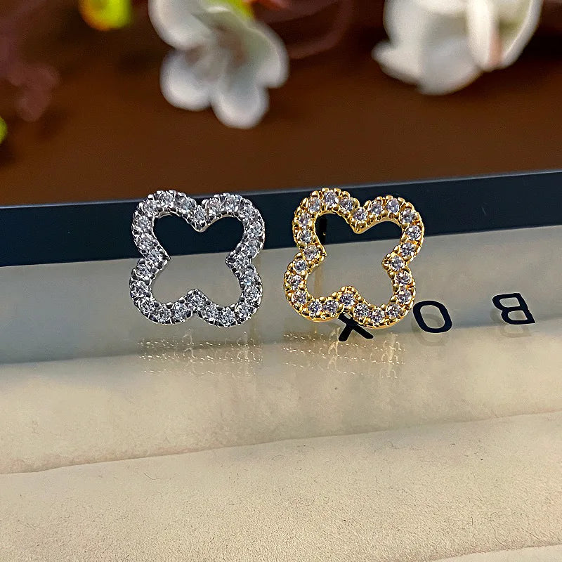 Leaf Hollow Zircon Stud Earrings