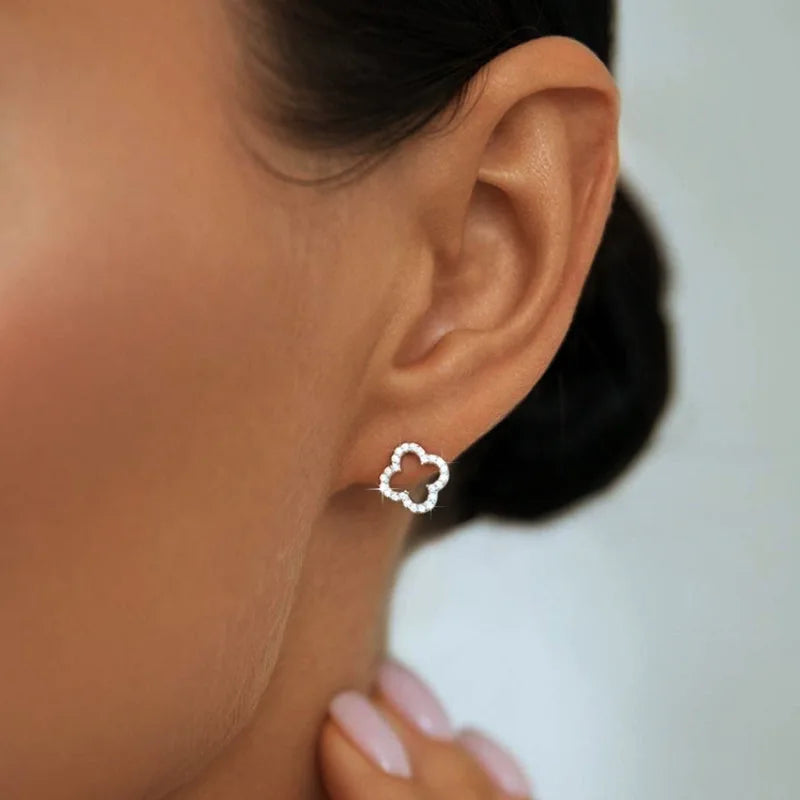Leaf Hollow Zircon Stud Earrings