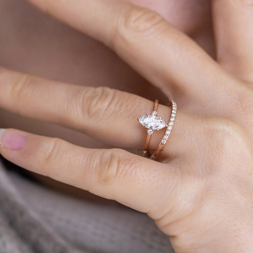 Marquise Cut Moissanite Ring in 14K Rose Gold