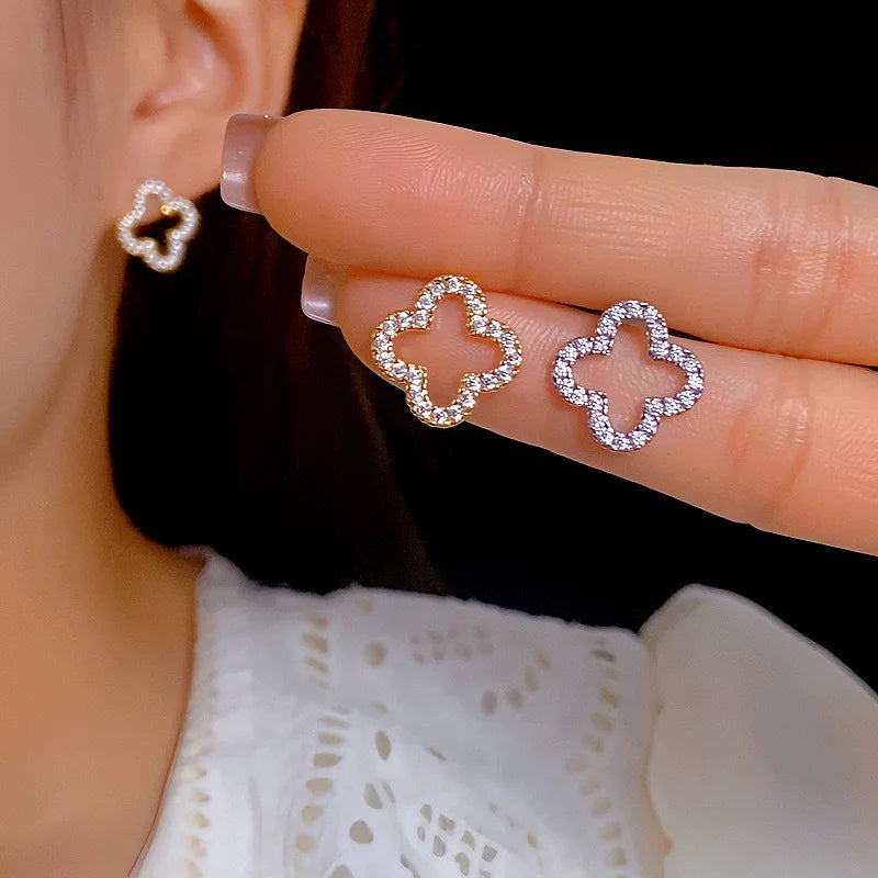 Leaf Hollow Zircon Stud Earrings