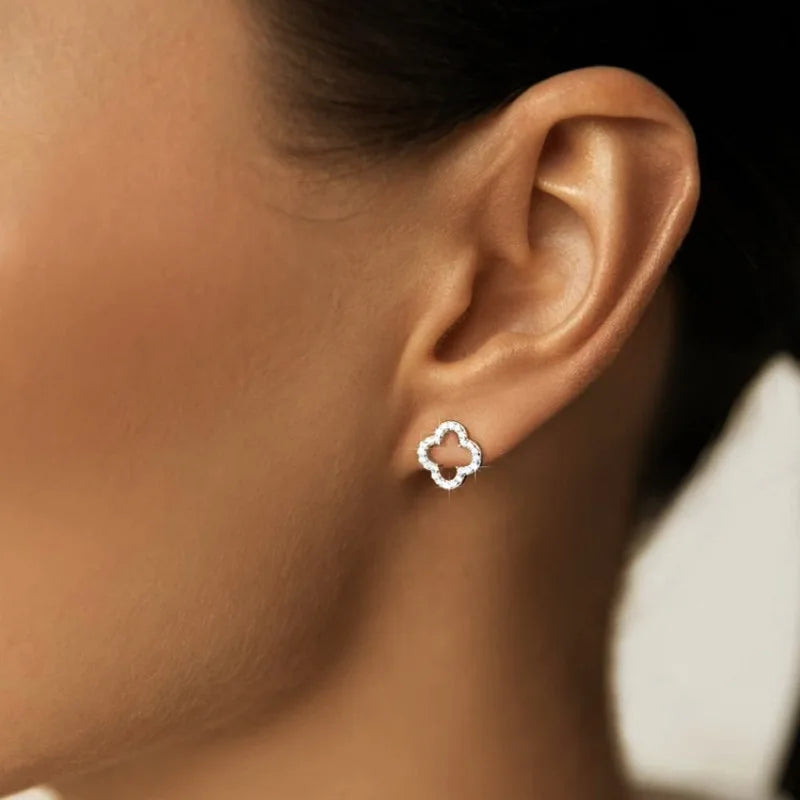 Leaf Hollow Zircon Stud Earrings