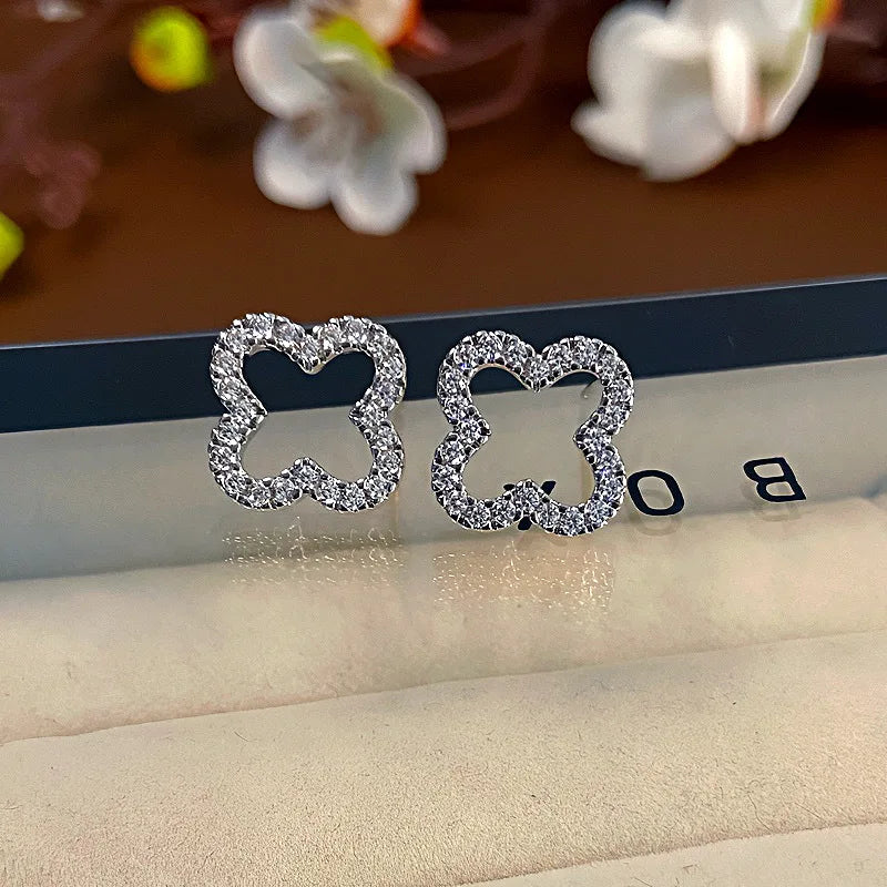 Leaf Hollow Zircon Stud Earrings
