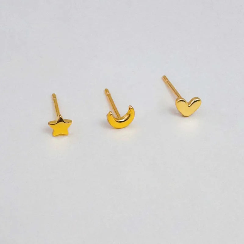 Smooth Love Butterfly Back Stud Earrings 14K Gold Plated Heart