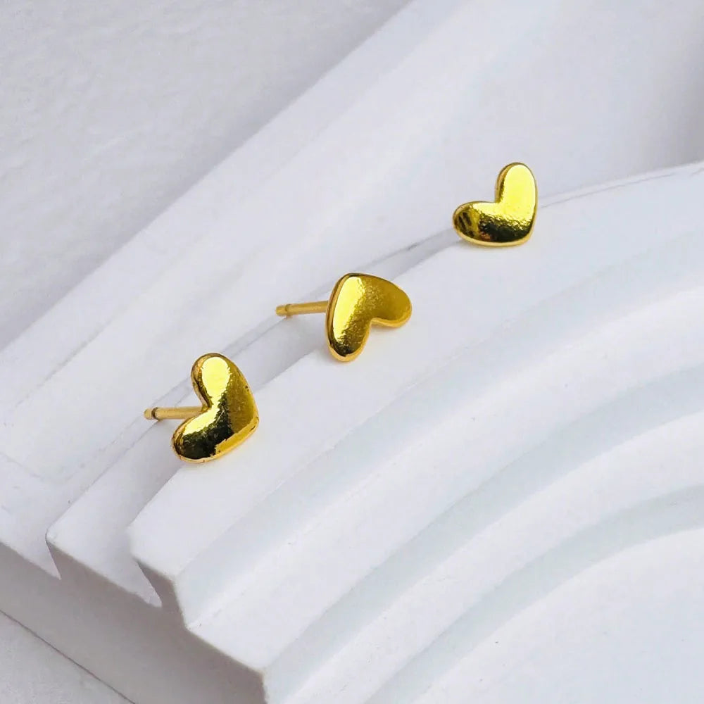 Smooth Love Butterfly Back Stud Earrings 14K Gold Plated Heart