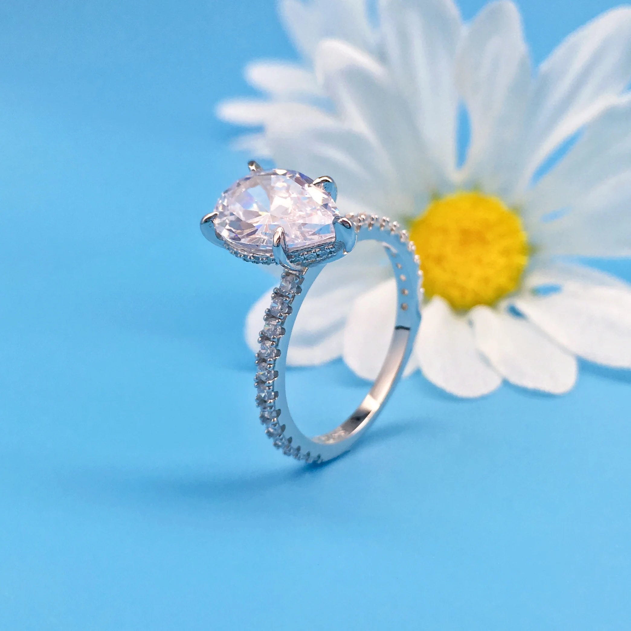 Pear Cut Moissanite Eternity Band Statement Ring