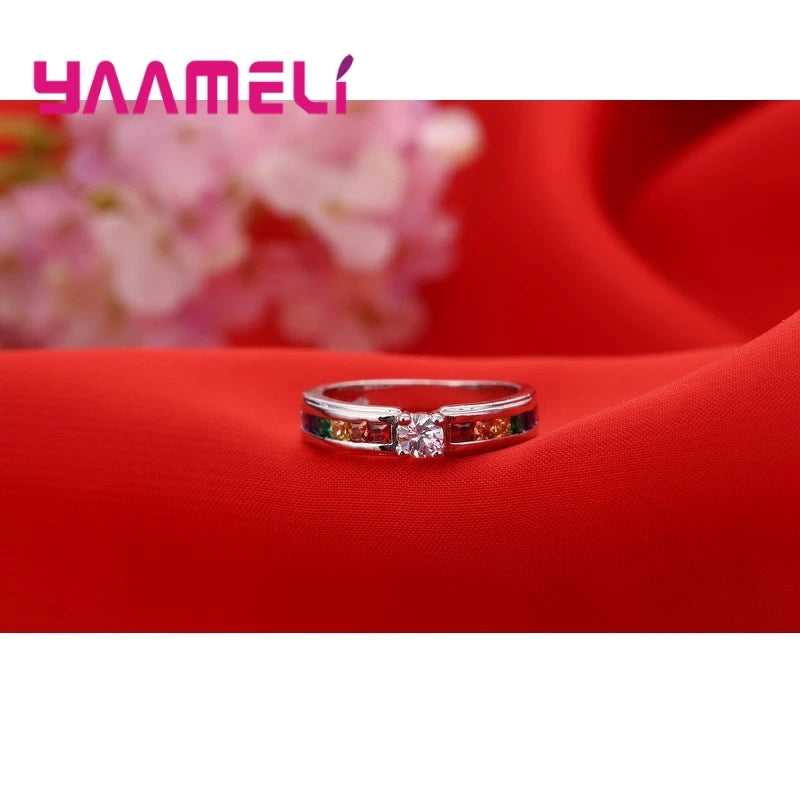 Rainbow Eternity Band in 925 Sterling Silver