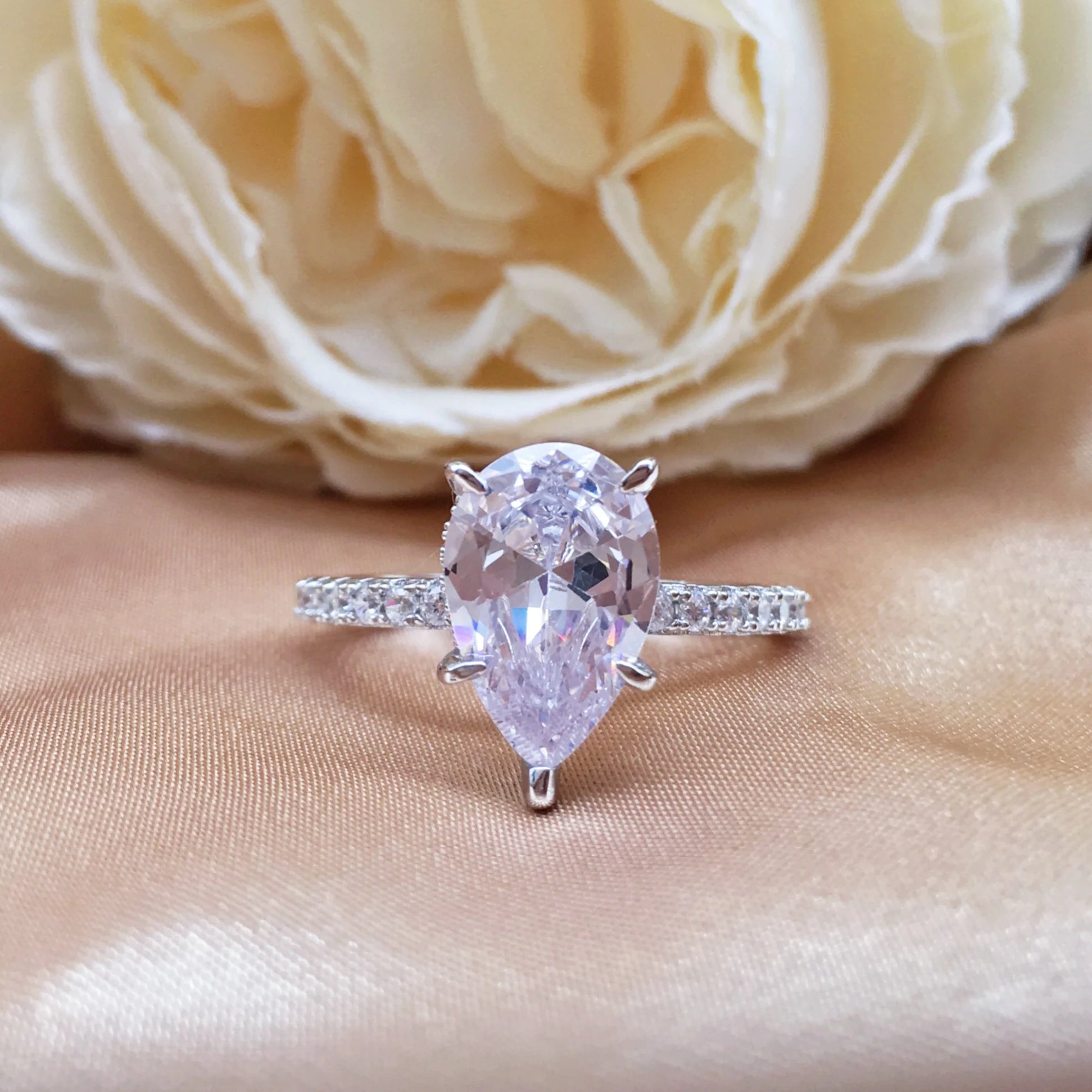 Pear Cut Moissanite Eternity Band Statement Ring