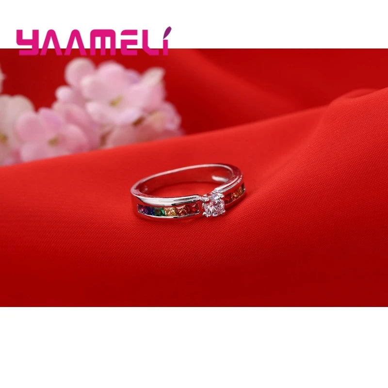 Rainbow Eternity Band in 925 Sterling Silver