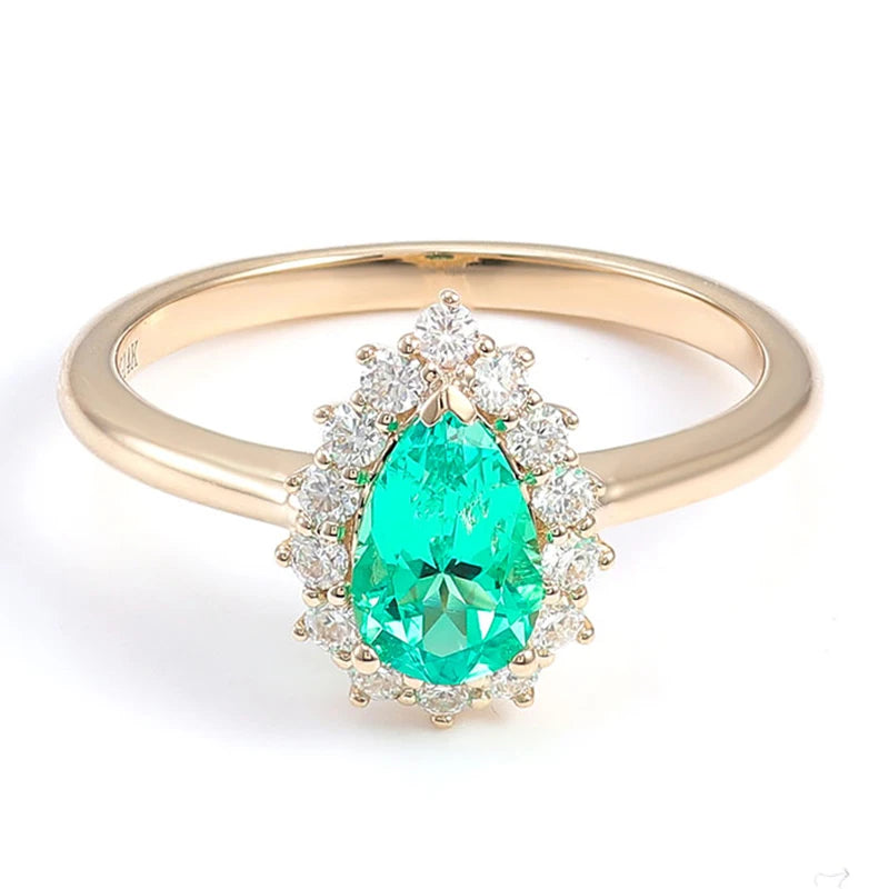 Pear Cut Lab Grown Emerald Engagement Ring Diamond