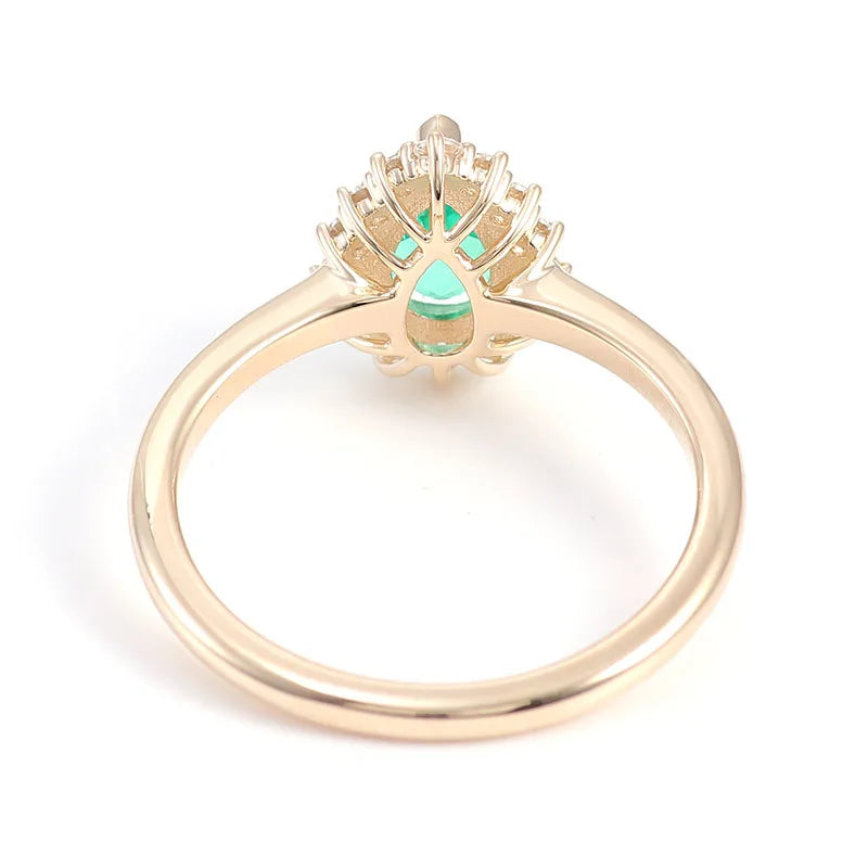 Pear Cut Lab Grown Emerald Engagement Ring Diamond