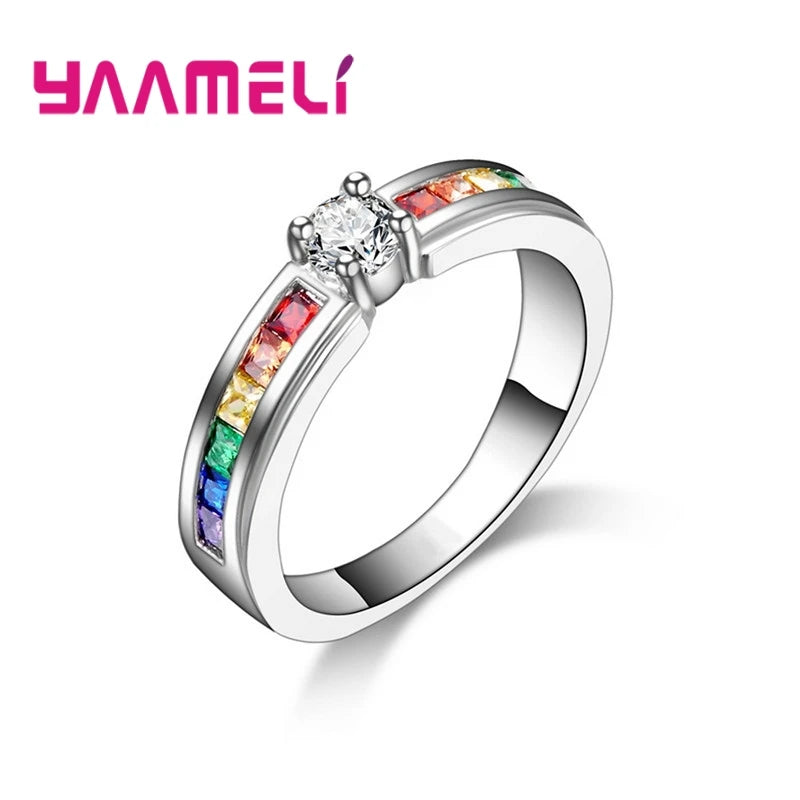 Rainbow Eternity Band in 925 Sterling Silver