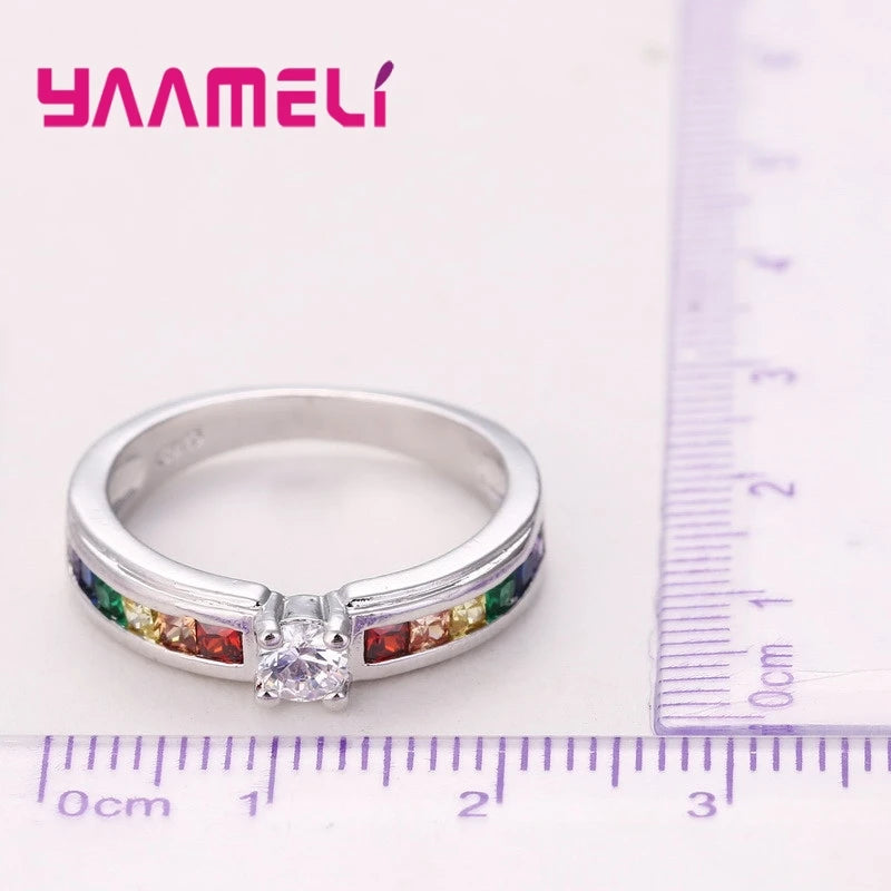 Rainbow Eternity Band in 925 Sterling Silver