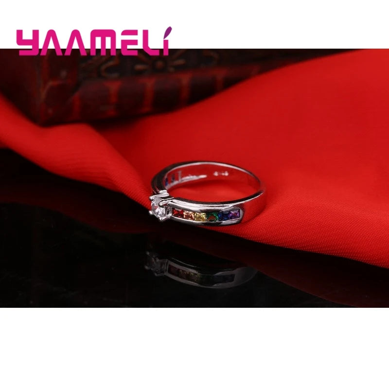 Rainbow Eternity Band in 925 Sterling Silver