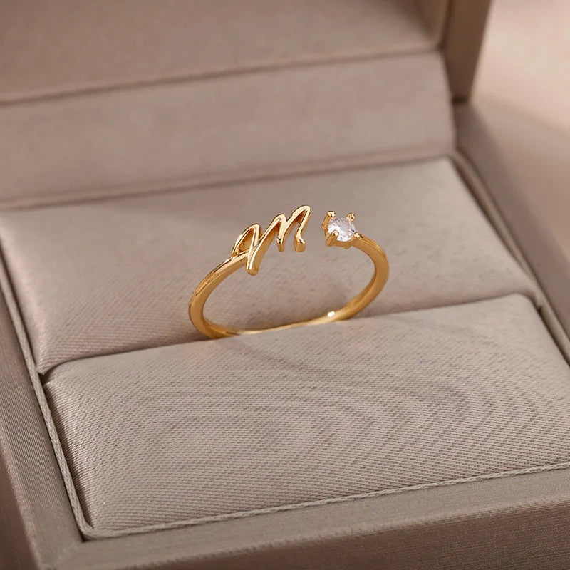 Tiny Initial Letter Rings For Women Stainless Steel A-Z