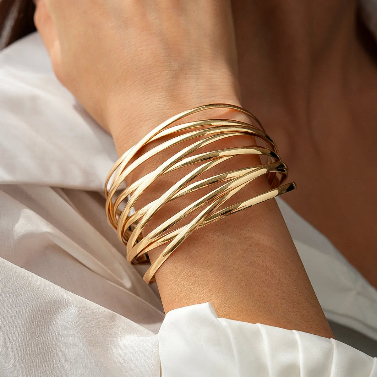 Multi-Layer Geometric Cuff Bracelet.
