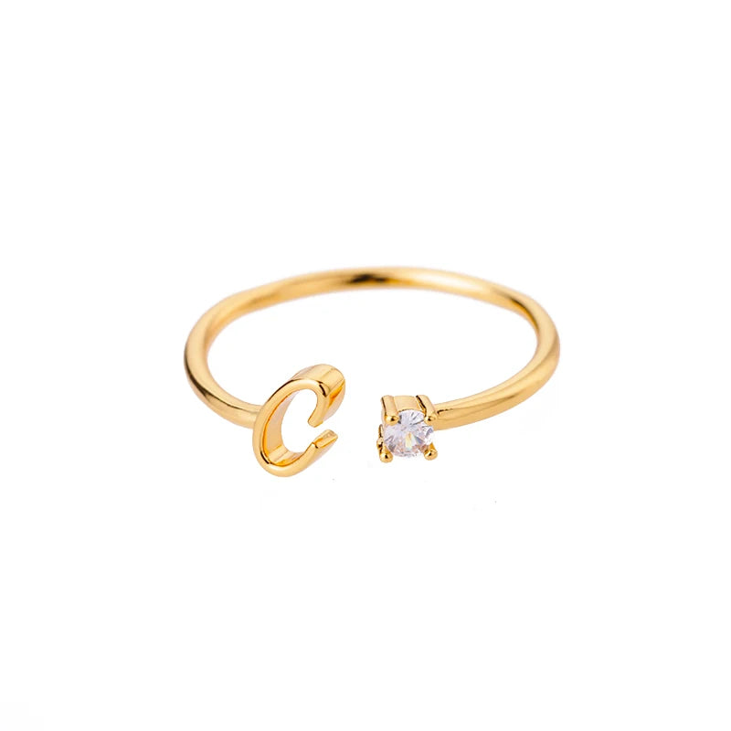 Tiny Initial Letter Rings For Women Stainless Steel A-Z