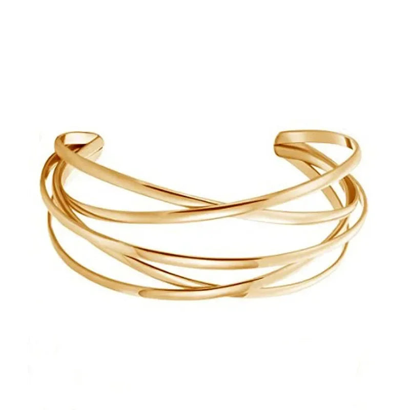 Women's Intertwined Wire Cuff Bracelet – Minimalist Open Bangle.