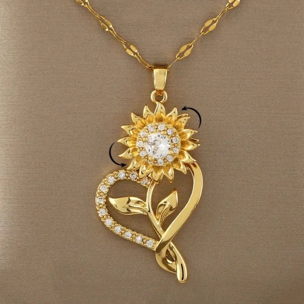 Rotatable Sunflower Zircon Necklace