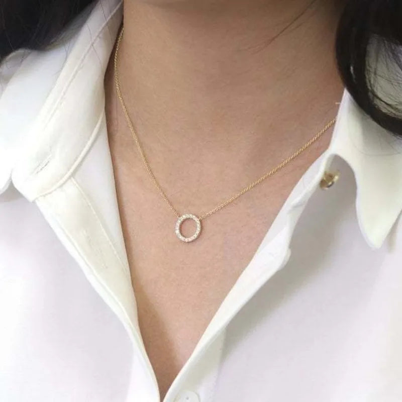 Trend Elegant Jewelry Simple Crystal Circle Pendant Necklace Golden Color