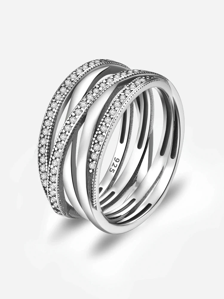 925 Sterling Silver Dazzling Interlocking Loops Zircon Ring