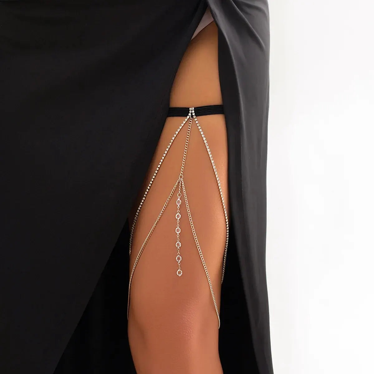 Shiny Crystal Multilayer Tassel Leg Chains for