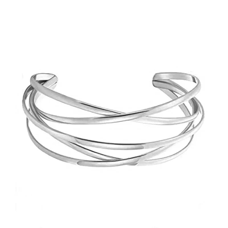 Women's Intertwined Wire Cuff Bracelet – Minimalist Open Bangle.