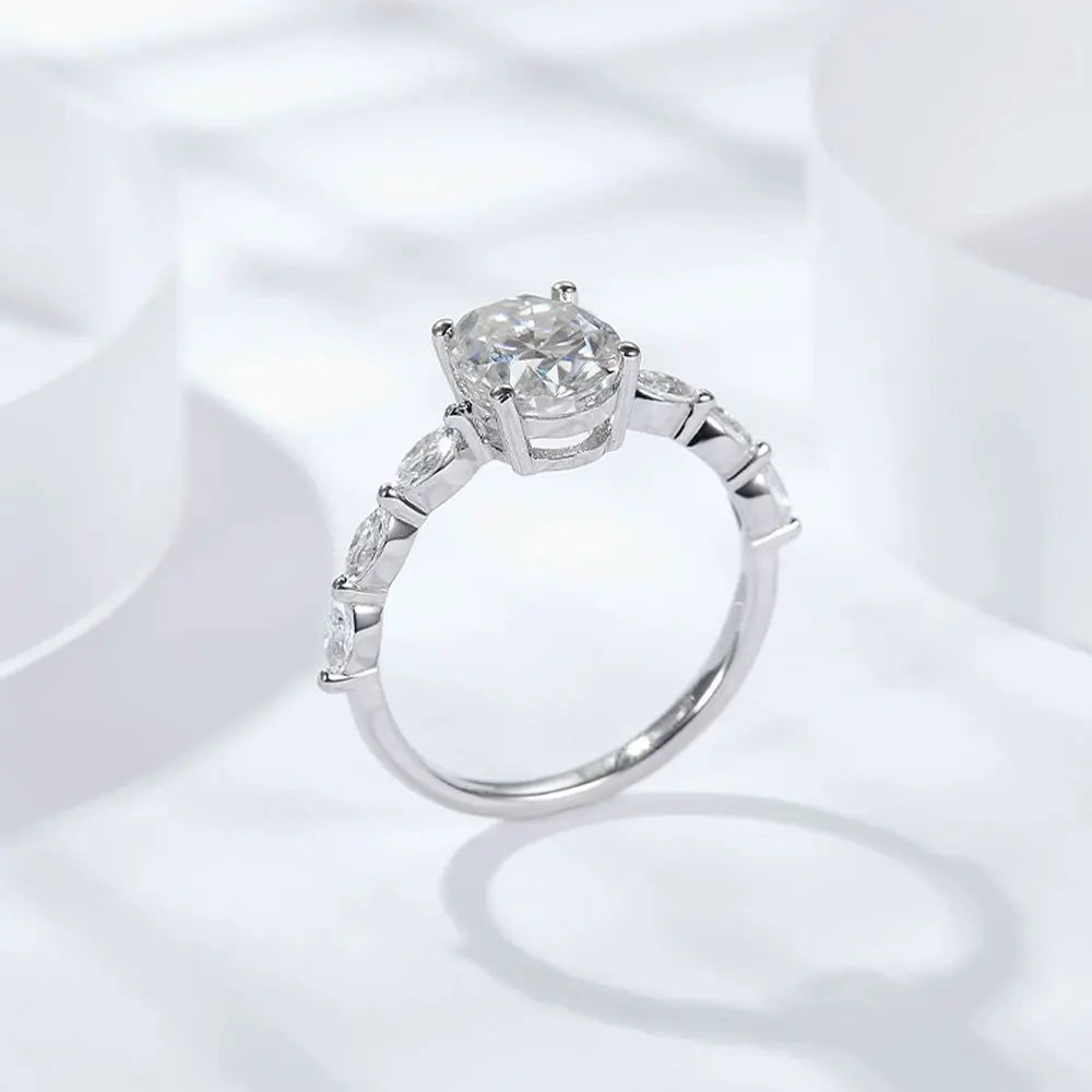2ct Oval Cut Moissanite Solitaire Ring in Sterling Silver