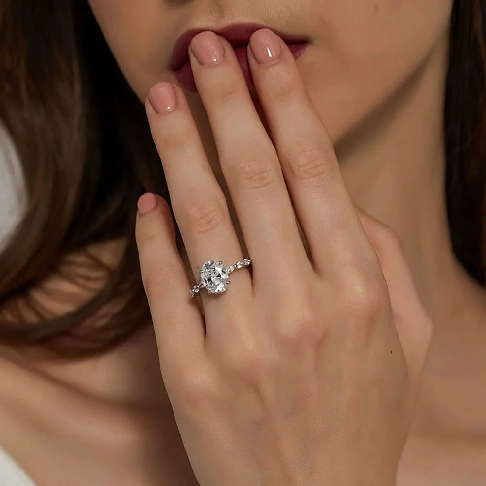 2ct Oval Cut Moissanite Solitaire Ring in Sterling Silver