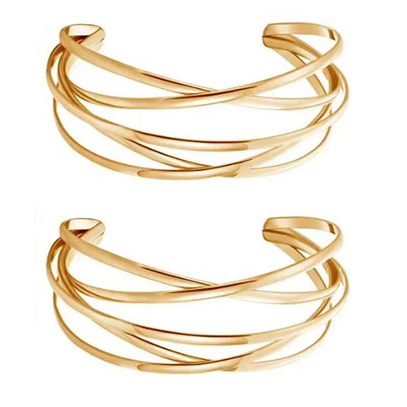 Women's Intertwined Wire Cuff Bracelet – Minimalist Open Bangle.