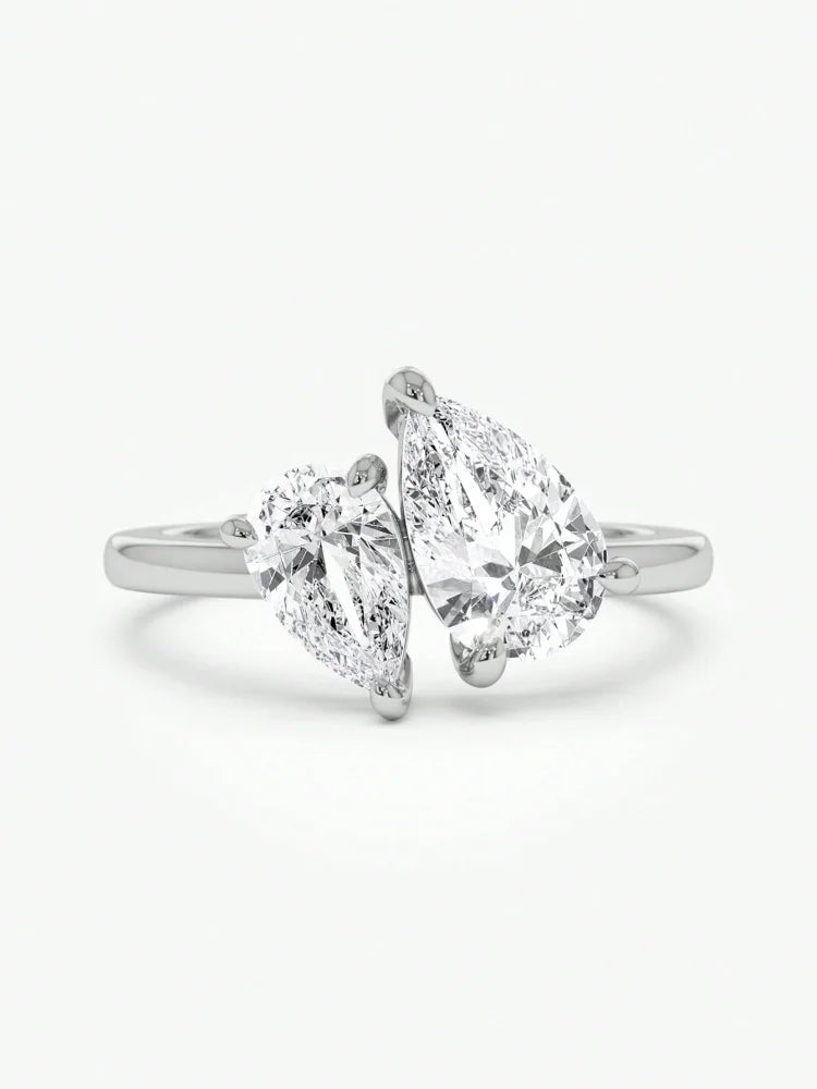 925 Sterling Silver Sparkling Water Drop Interweaving Dazzling Clear Pear CZ Finger Rings