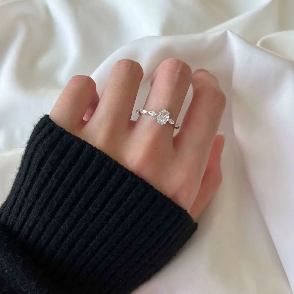 2ct Oval Cut Moissanite Solitaire Ring in Sterling Silver