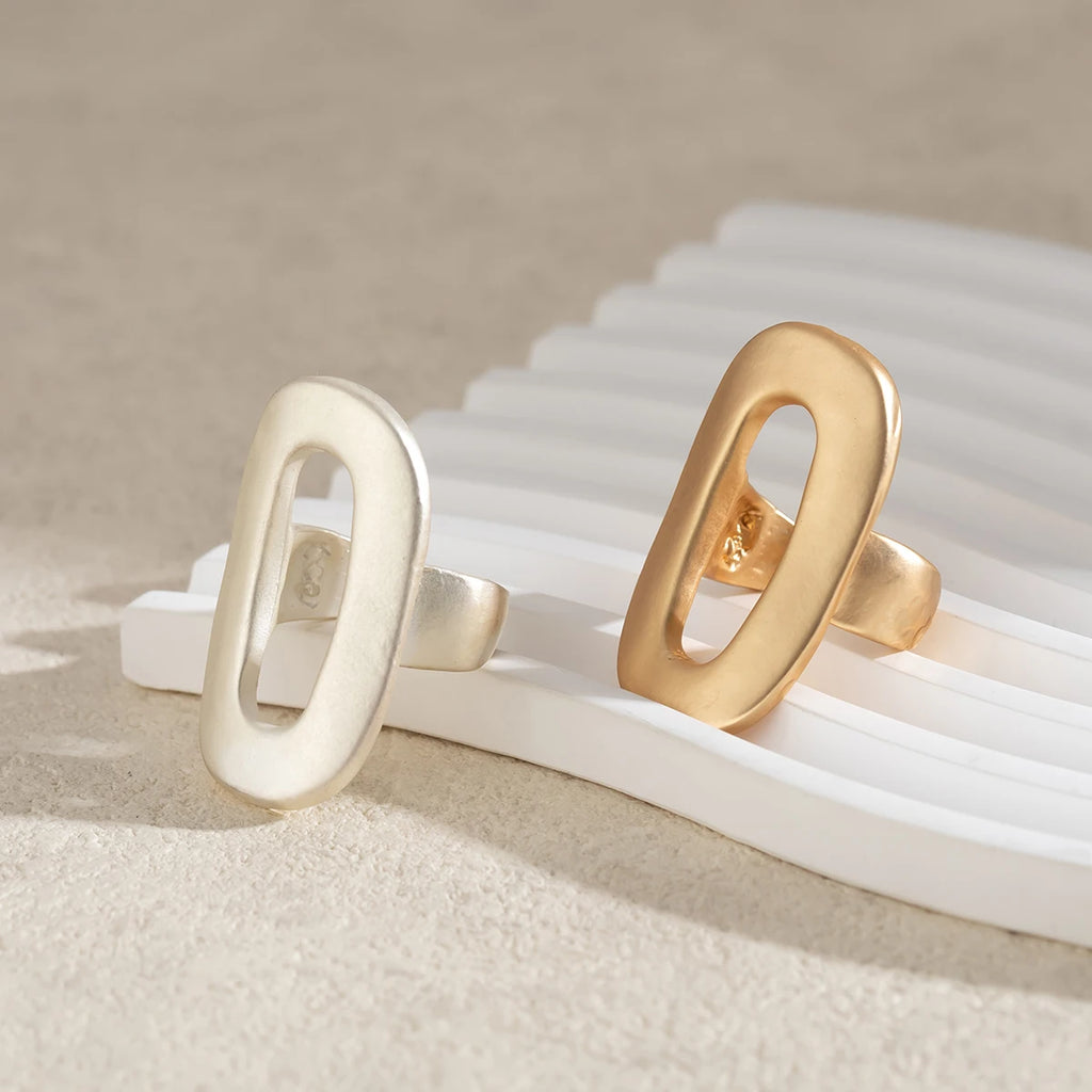 Exaggerated Big Hollow Out Geometric Oval Rings