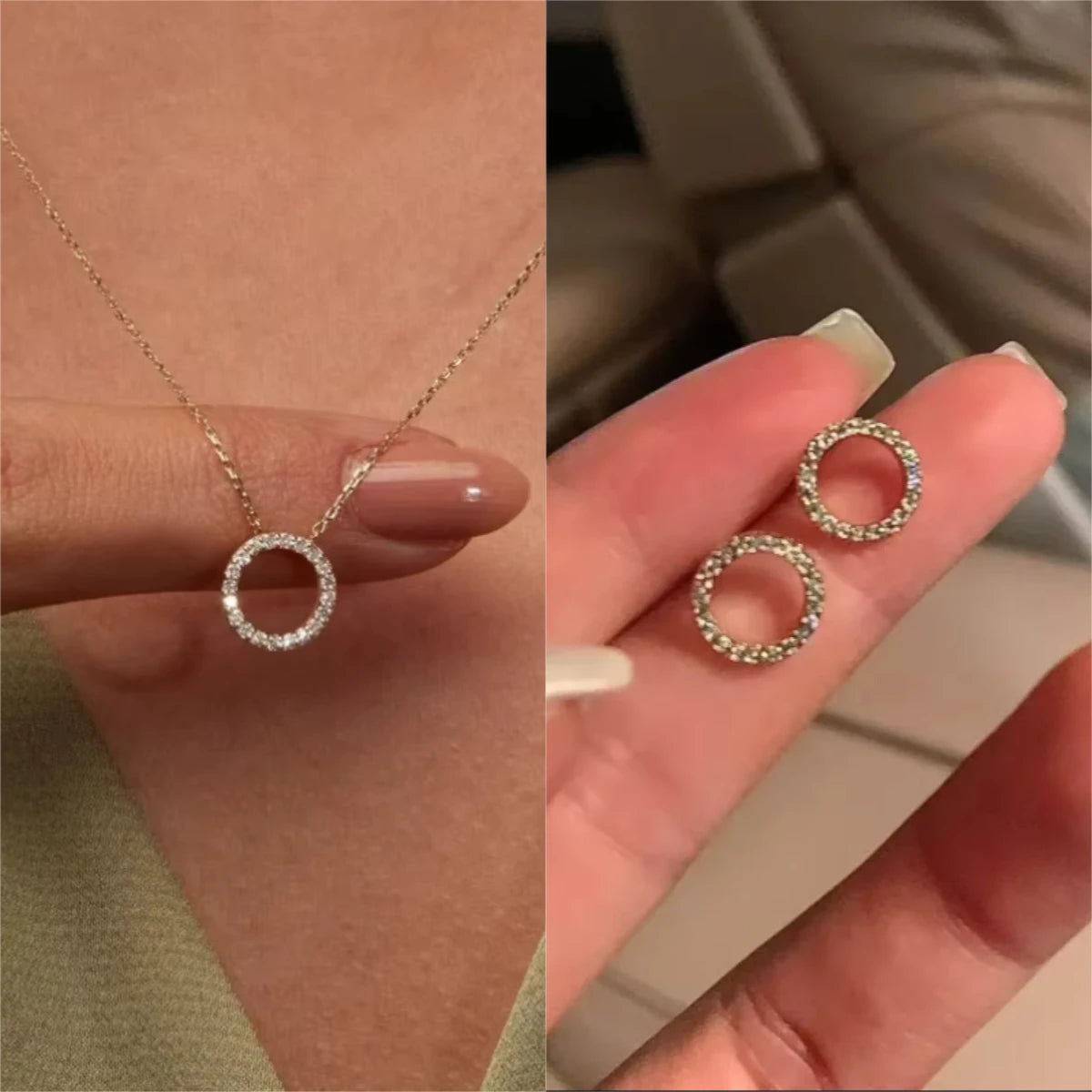 Trend Elegant Jewelry Simple Crystal Circle Pendant Necklace Golden Color