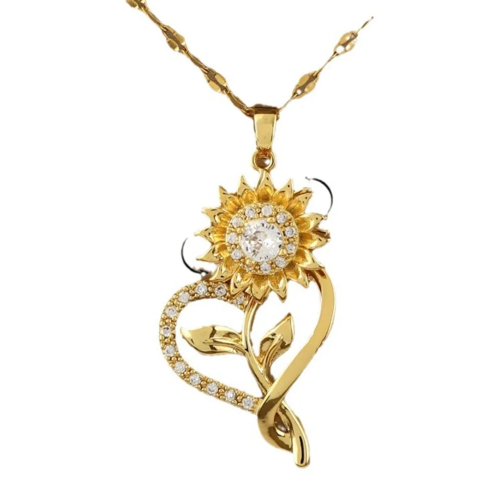 Rotatable Sunflower Zircon Necklace