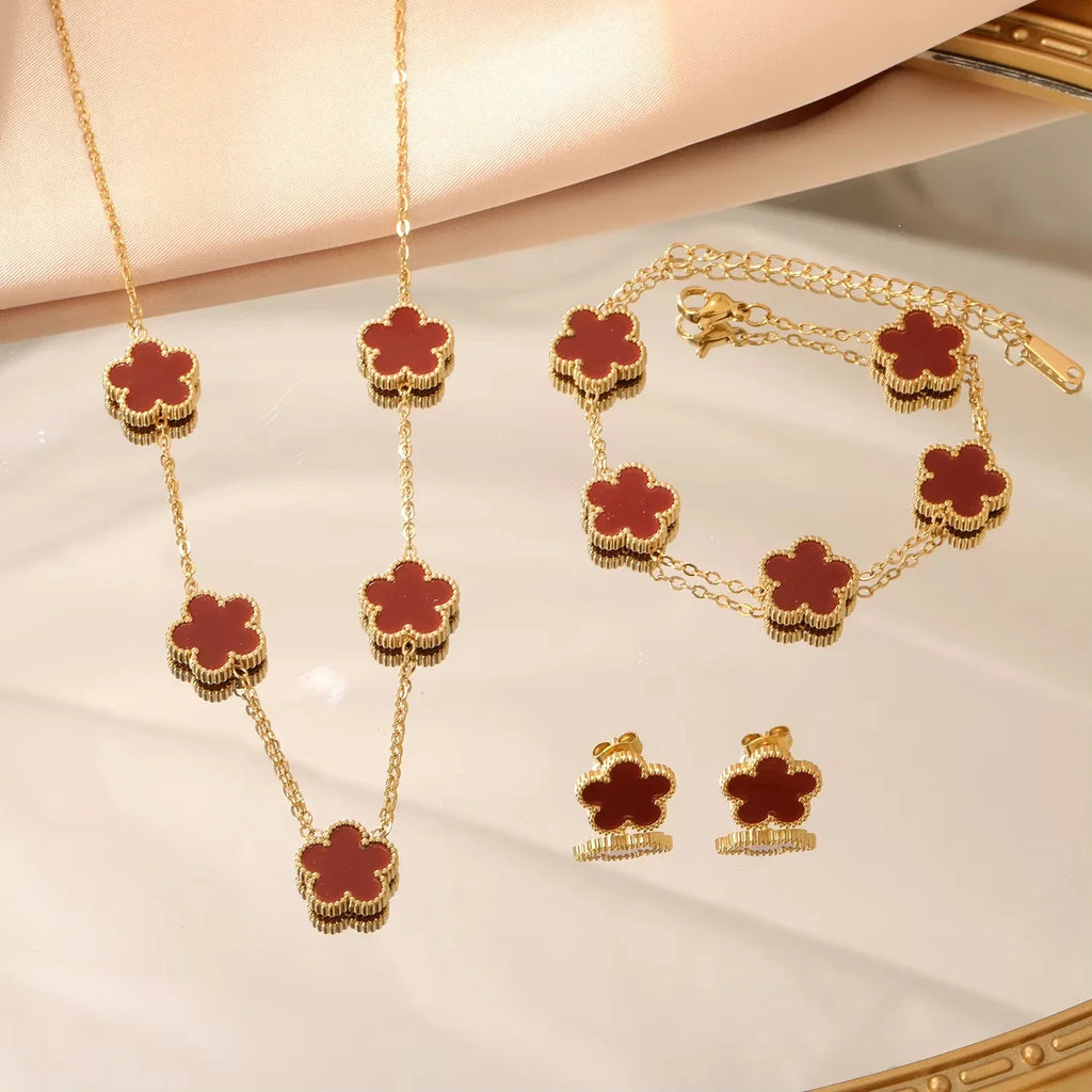 Malachite & Carnelian Style Clover Set