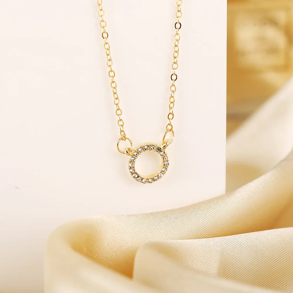 Trend Elegant Jewelry Simple Crystal Circle Pendant Necklace Golden Color