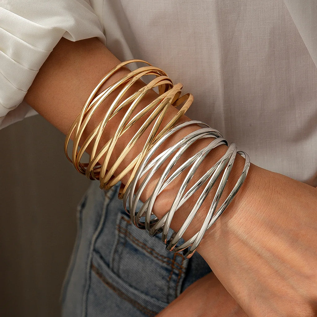 Multi-Layer Geometric Cuff Bracelet.