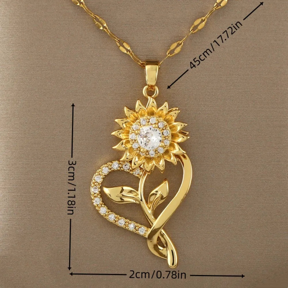 Rotatable Sunflower Zircon Necklace