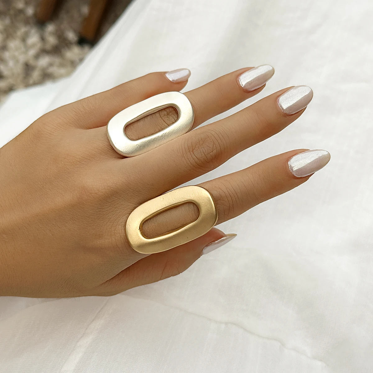 Exaggerated Big Hollow Out Geometric Oval Rings