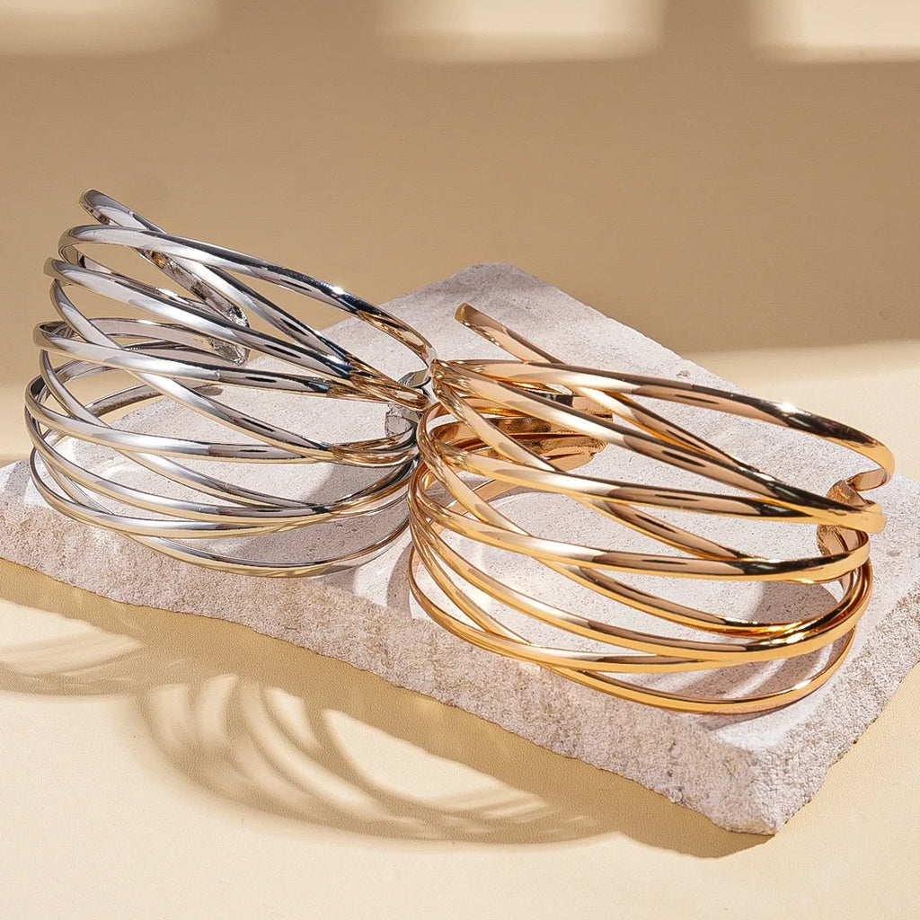 Multi-Layer Geometric Cuff Bracelet.