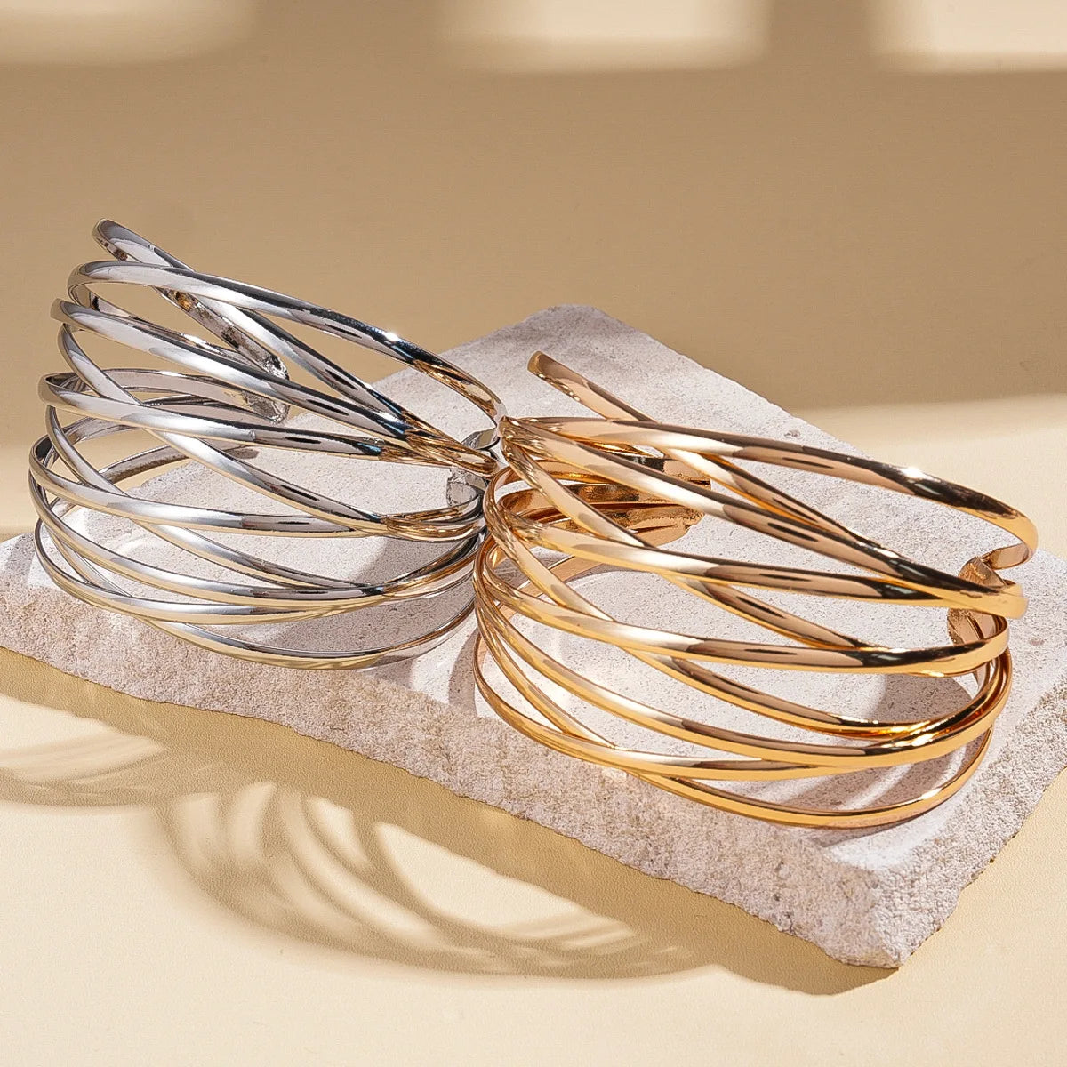 Multi-Layer Geometric Cuff Bracelet.