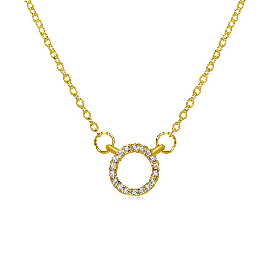 Trend Elegant Jewelry Simple Crystal Circle Pendant Necklace Golden Color