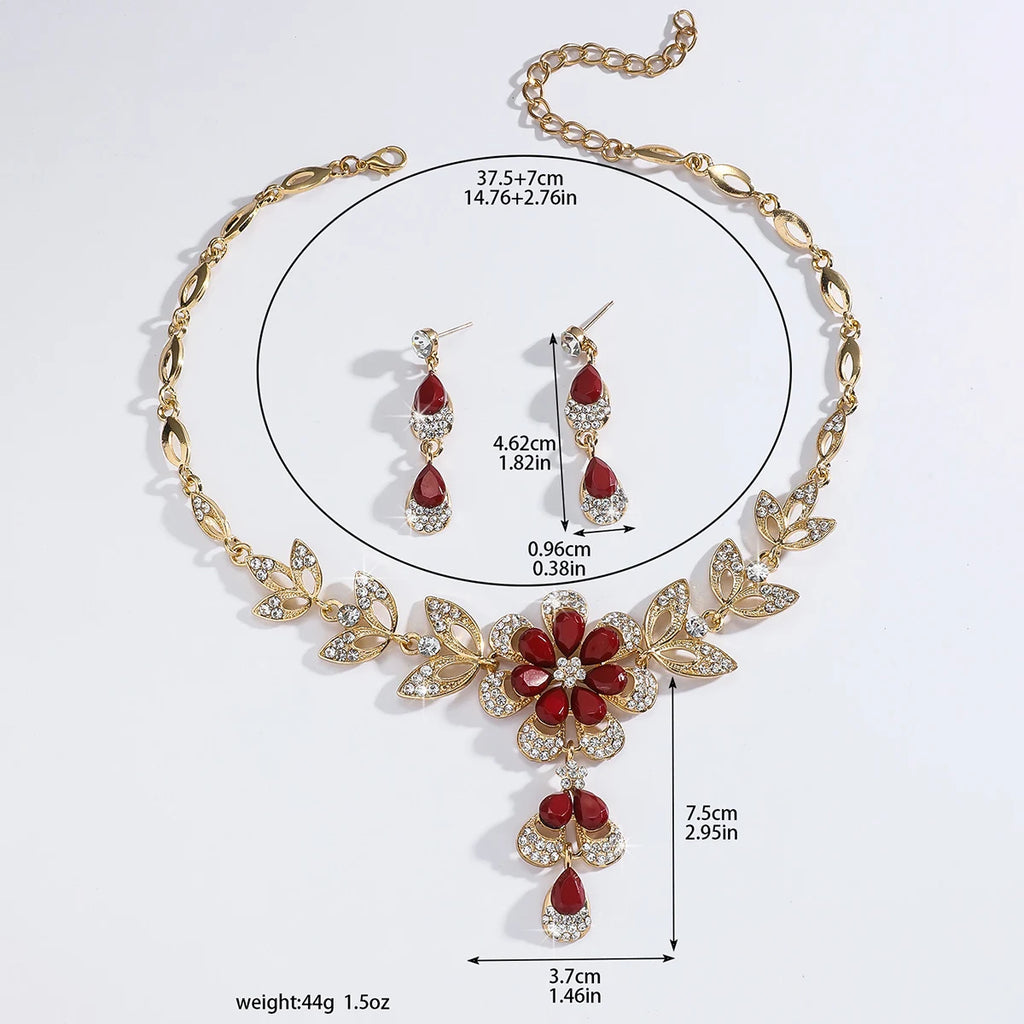 Elegant Floral Crystal Necklace & Earrings Set for Weddings and Formals