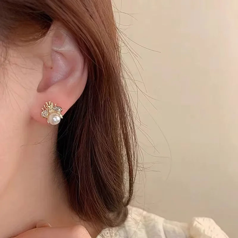 Honey Bee Pearl Stud Earrings