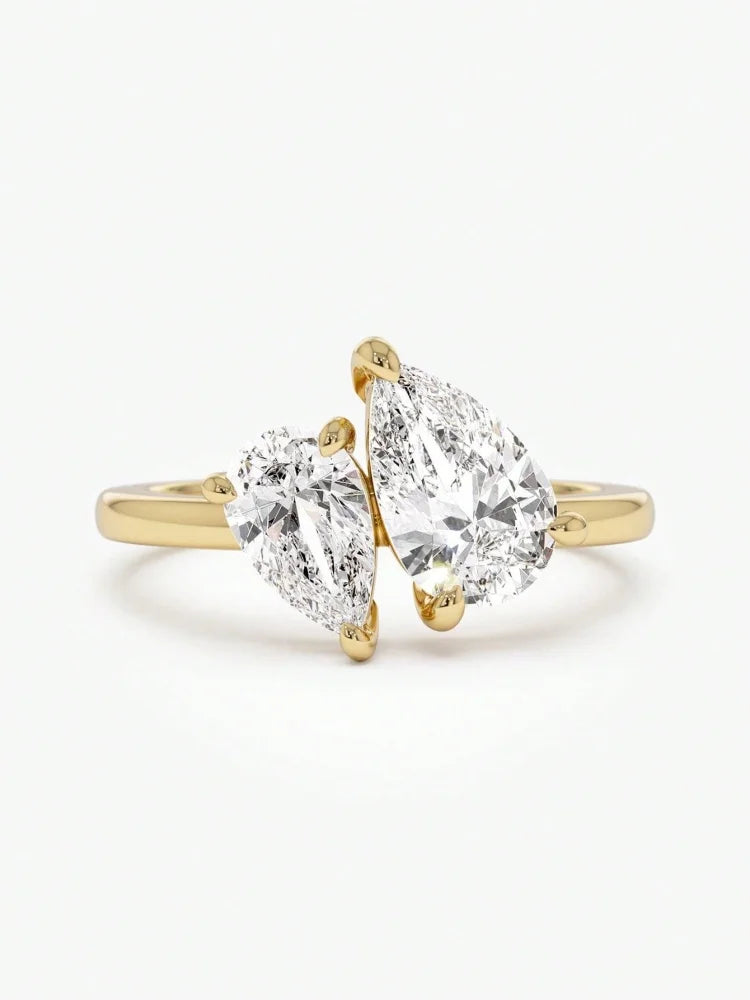 925 Sterling Silver Sparkling Water Drop Interweaving Dazzling Clear Pear CZ Finger Rings