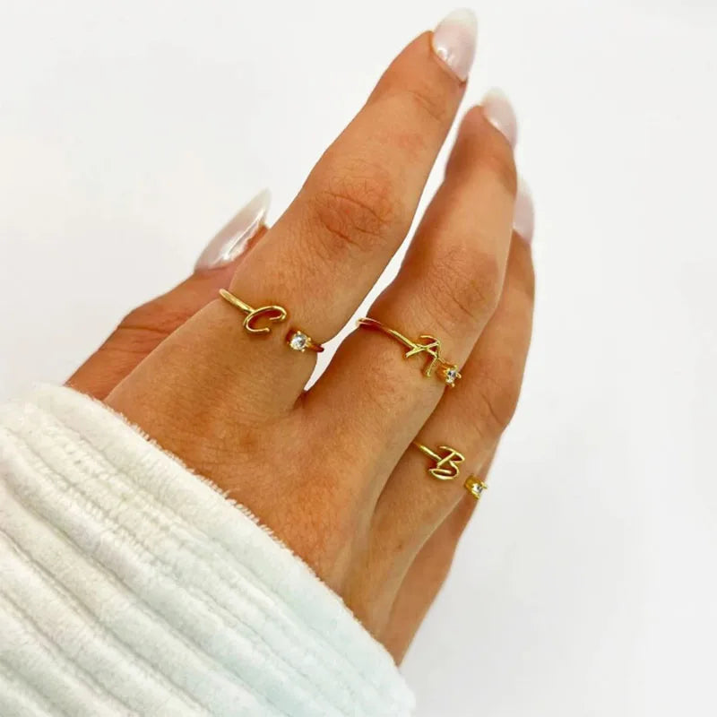 Tiny Initial Letter Rings For Women Stainless Steel A-Z