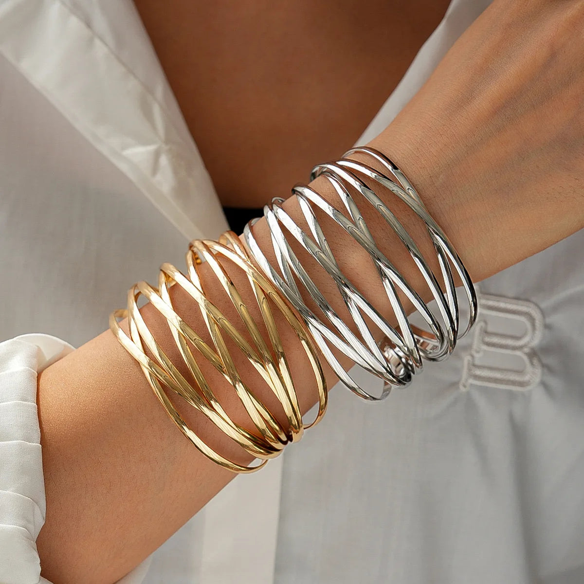 Multi-Layer Geometric Cuff Bracelet.
